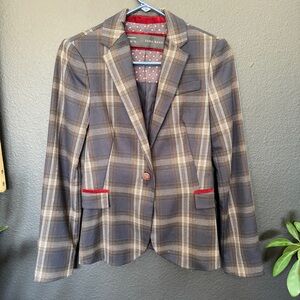Zara Basic Checkered Blazer with Red Accents